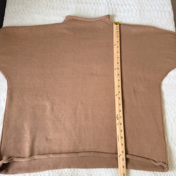 Frank & Eileen Womens L Camel Tan Cotton Rolled Funnel Neck Sweater Made in USA - Picture 5 of 7